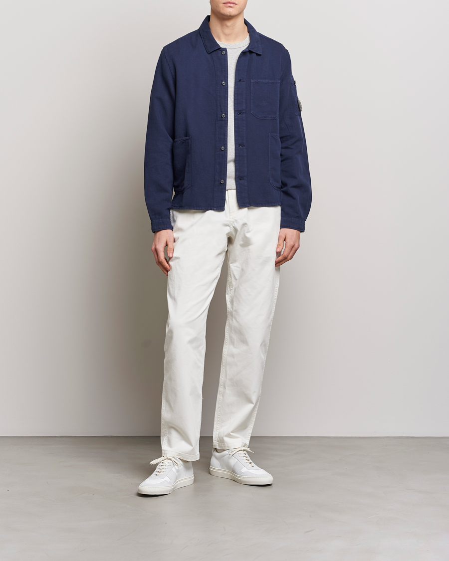 Men | Shirts | C.P. Company | Broken Linen/Cotton Garment Dyed Overshirt Navy