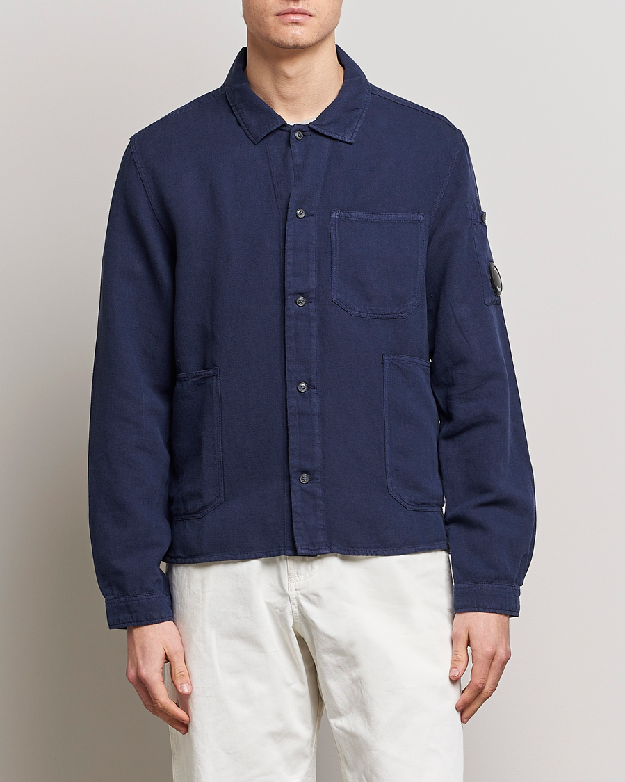 Men | An Overshirt Occasion | C.P. Company | Broken Linen/Cotton Garment Dyed Overshirt Navy
