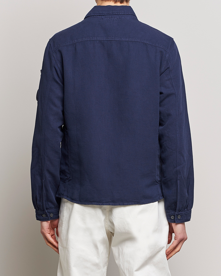 C.P. Company Broken Linen/Cotton Garment Dyed Overshirt Navy at