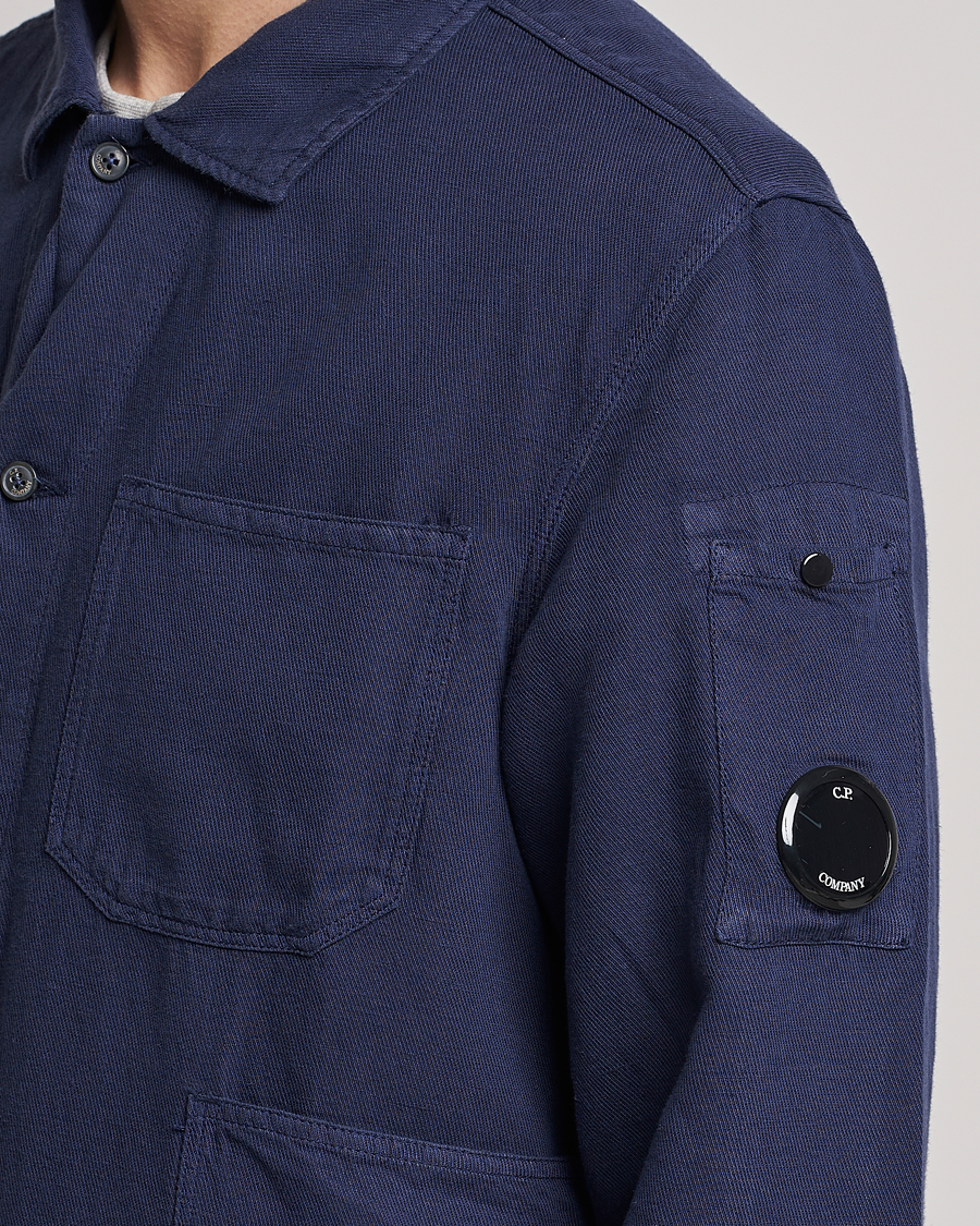 Men | Shirts | C.P. Company | Broken Linen/Cotton Garment Dyed Overshirt Navy