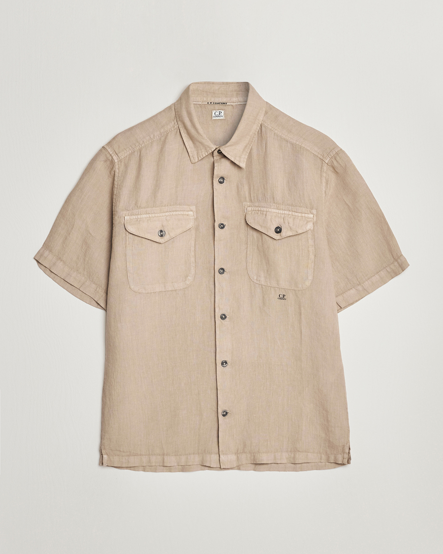 Men | Shirts | C.P. Company | Short Sleeve Pocket Linen Shirt Taupe