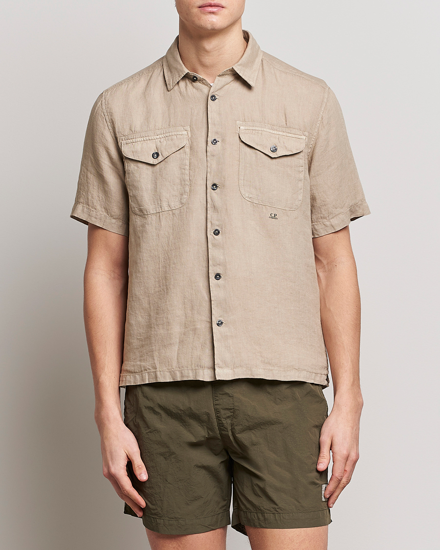 Men |  | C.P. Company | Short Sleeve Pocket Linen Shirt Taupe