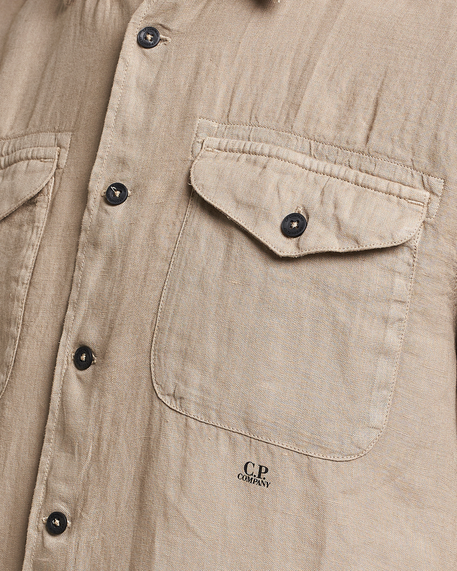 Men | Shirts | C.P. Company | Short Sleeve Pocket Linen Shirt Taupe