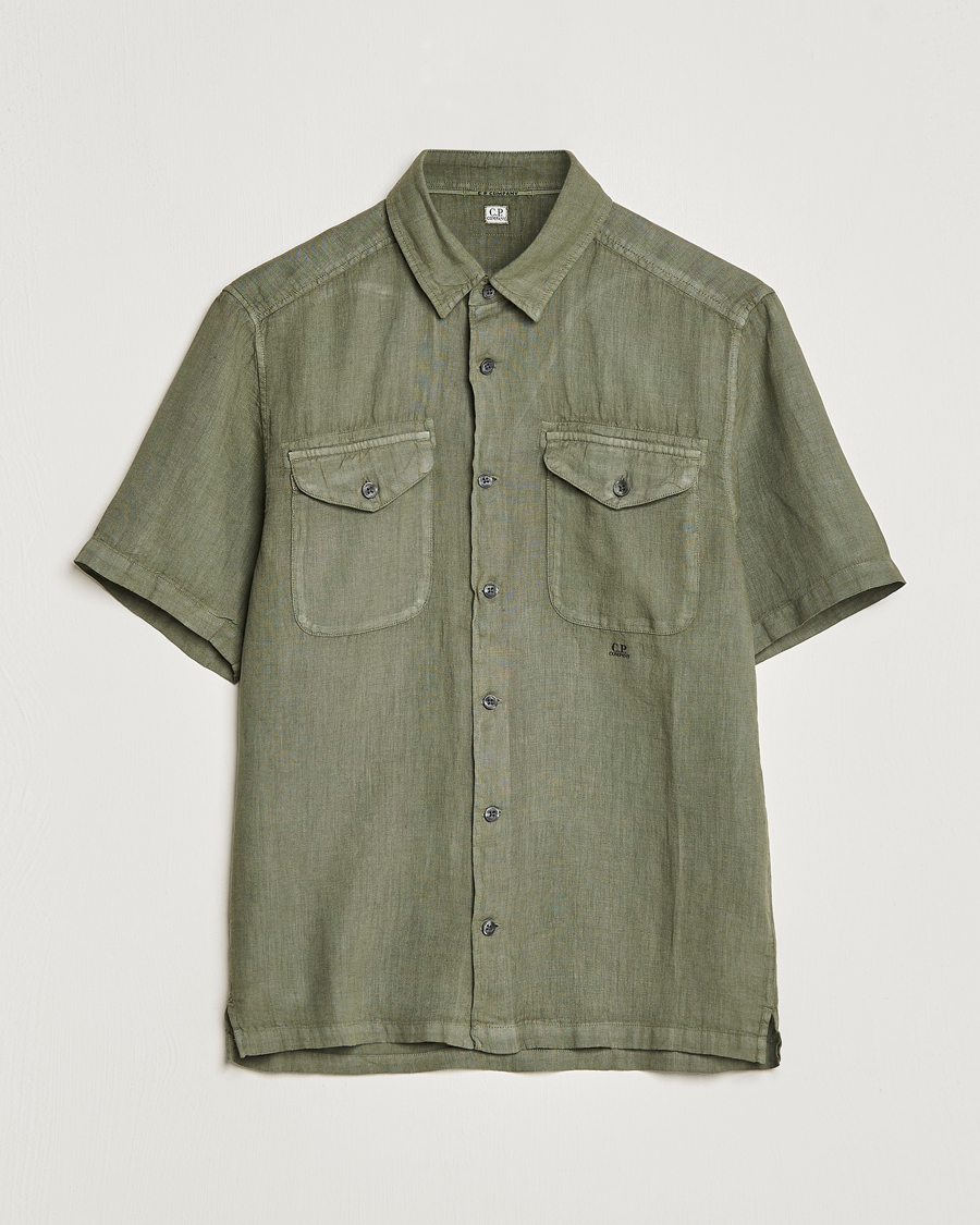 Men | Shirts | C.P. Company | Short Sleeve Pocket Linen Shirt Olive