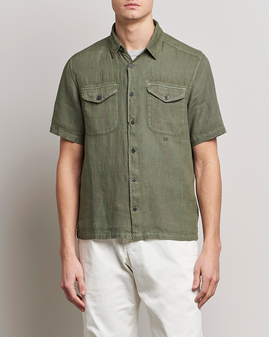 Men |  | C.P. Company | Short Sleeve Pocket Linen Shirt Olive