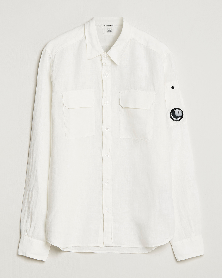 C.P. Company Long Sleeve Linen Shirt White at CareOfCarl.com
