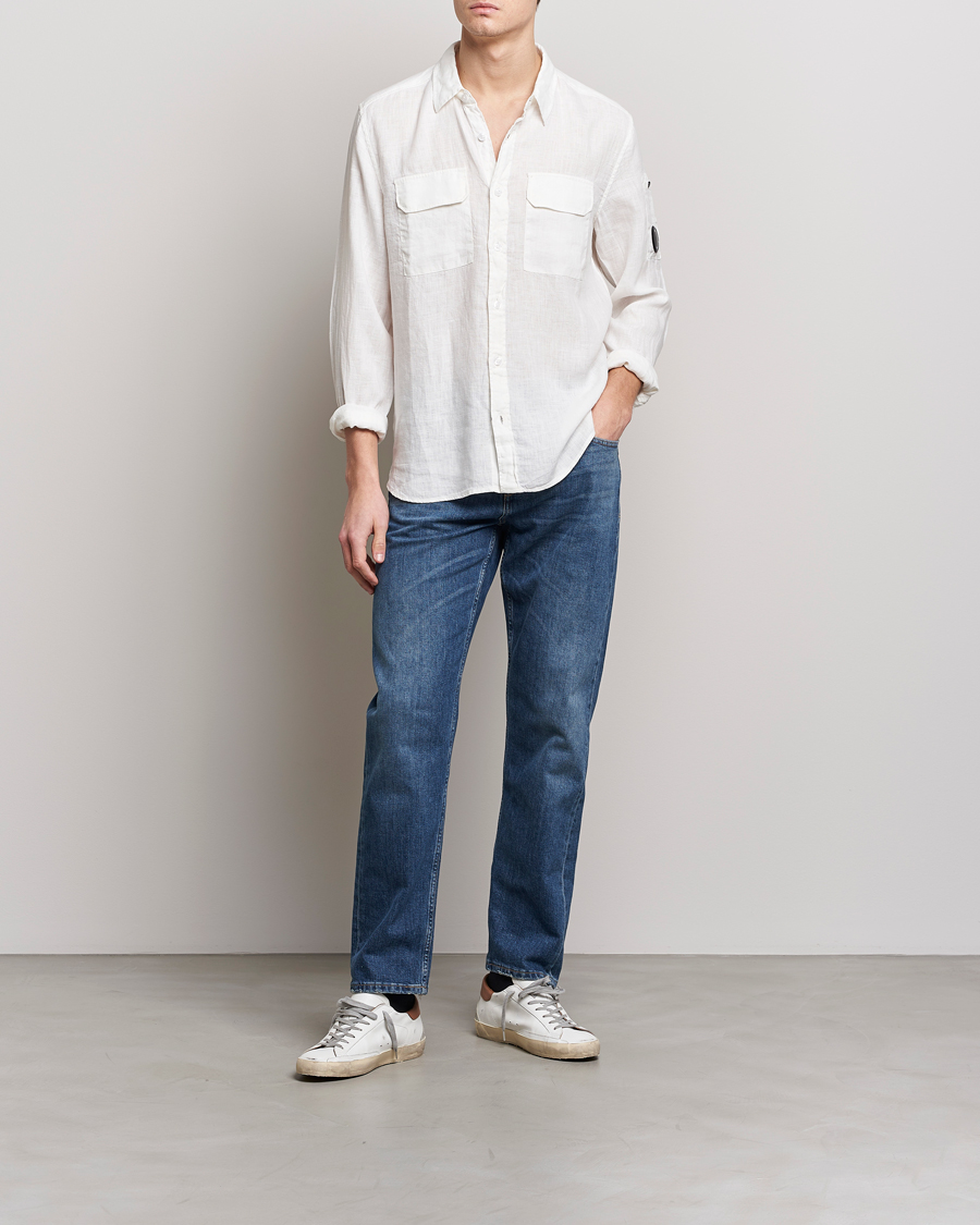 C.P. Company Long Sleeve Linen Shirt White at CareOfCarl.com