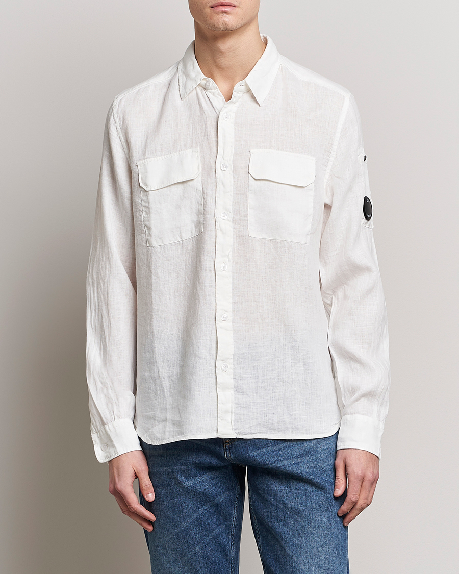 Men | Linen Shirts | C.P. Company | Long Sleeve Linen Shirt White
