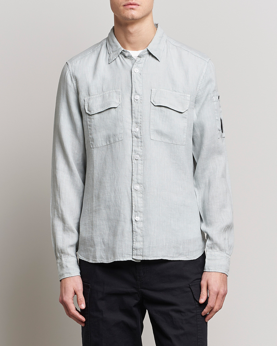 Men | Linen Shirts | C.P. Company | Long Sleeve Linen Shirt Ocean
