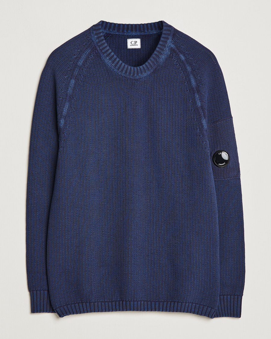 Men | Sweaters & Knitwear | C.P. Company | Cotton Crepe Special Dyed Knitted Crewneck Navy