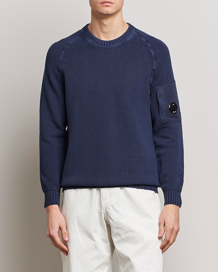 Men | Knitted Jumpers | C.P. Company | Cotton Crepe Special Dyed Knitted Crewneck Navy