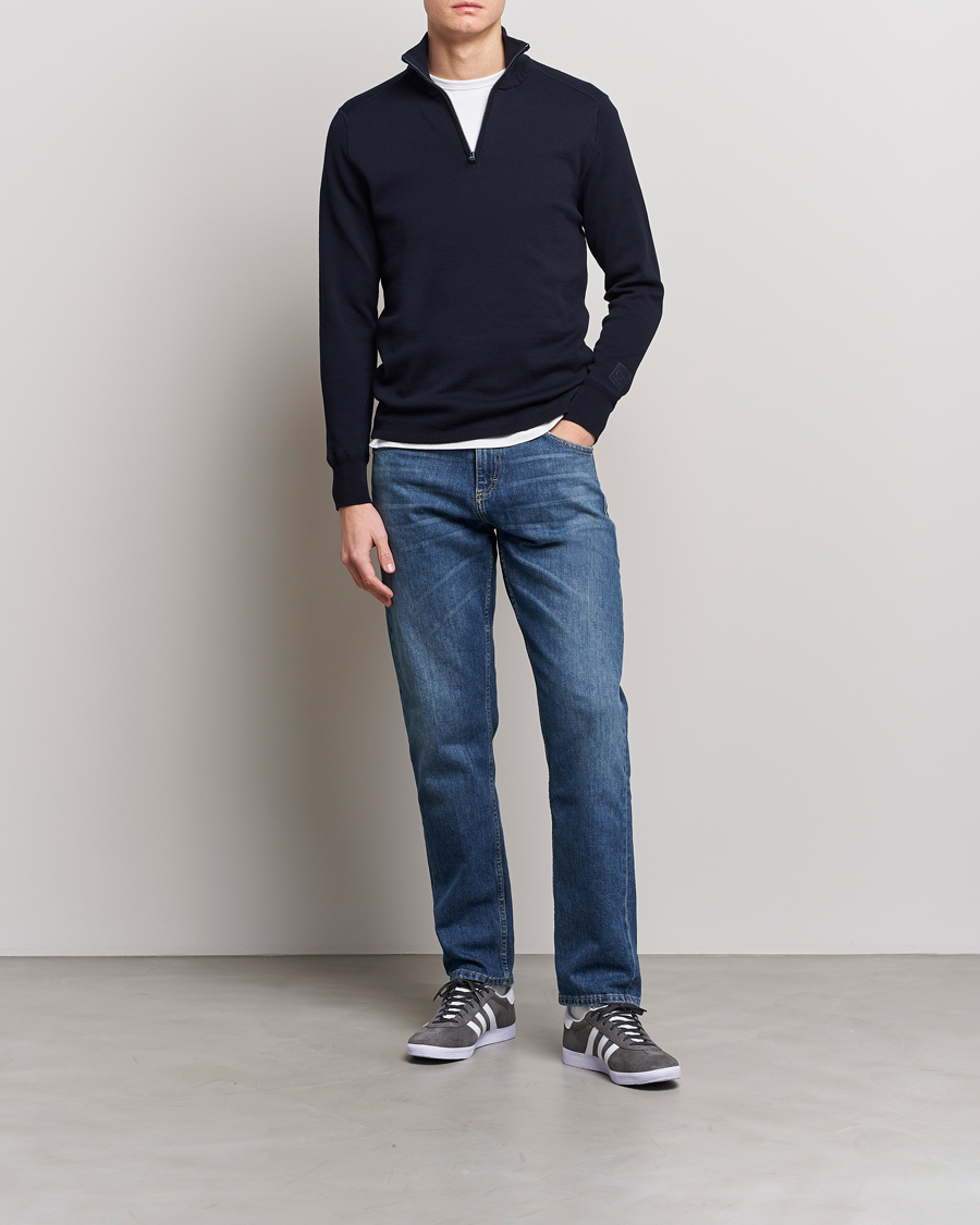 Men | Sweaters & Knitwear | C.P. Company | Metropolis Cotton Crepe Half Zip Navy