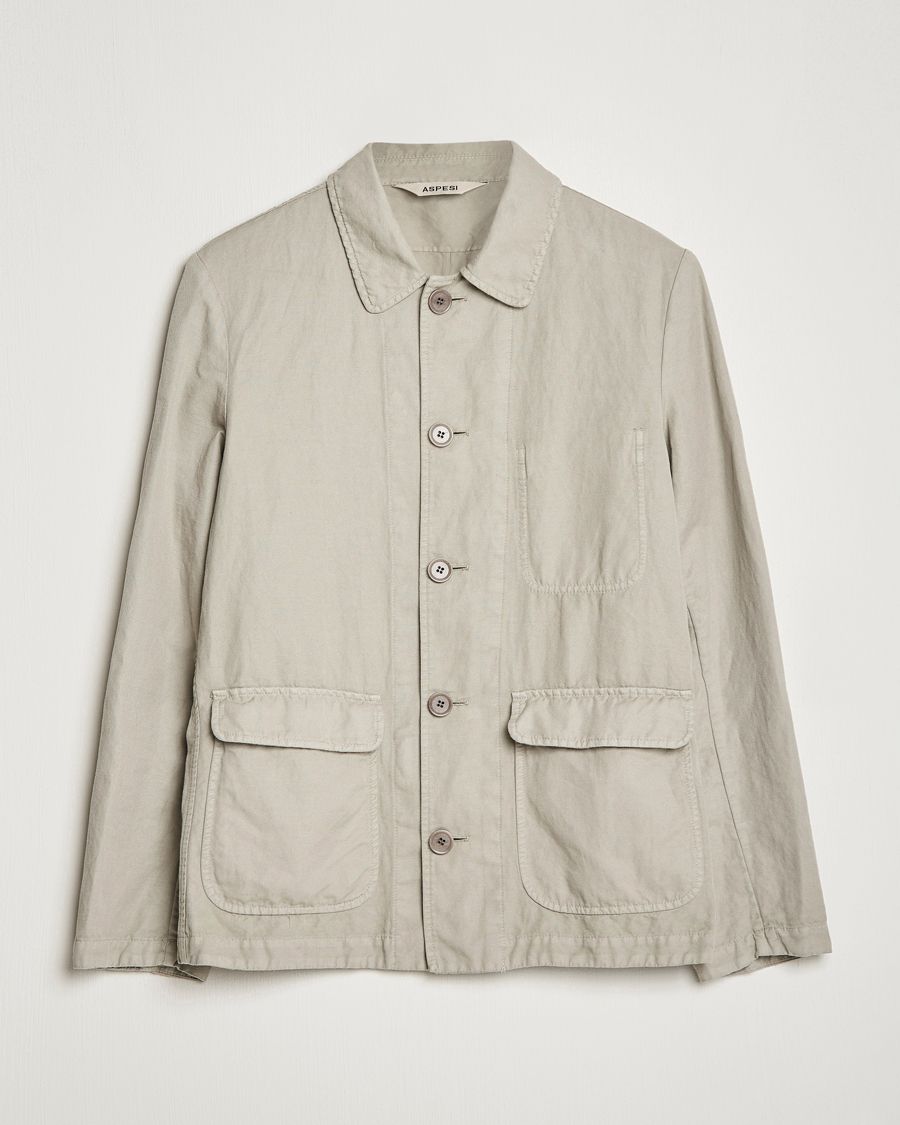 Men | Coats & Jackets | Aspesi | Tadao Cotton/Linen Shirt Jacket Khaki