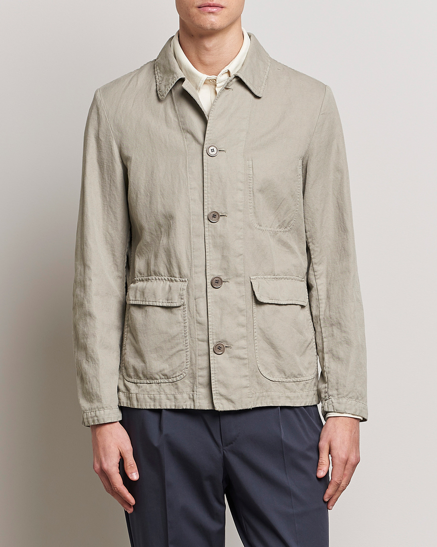 Men | Coats & Jackets | Aspesi | Tadao Cotton/Linen Shirt Jacket Khaki