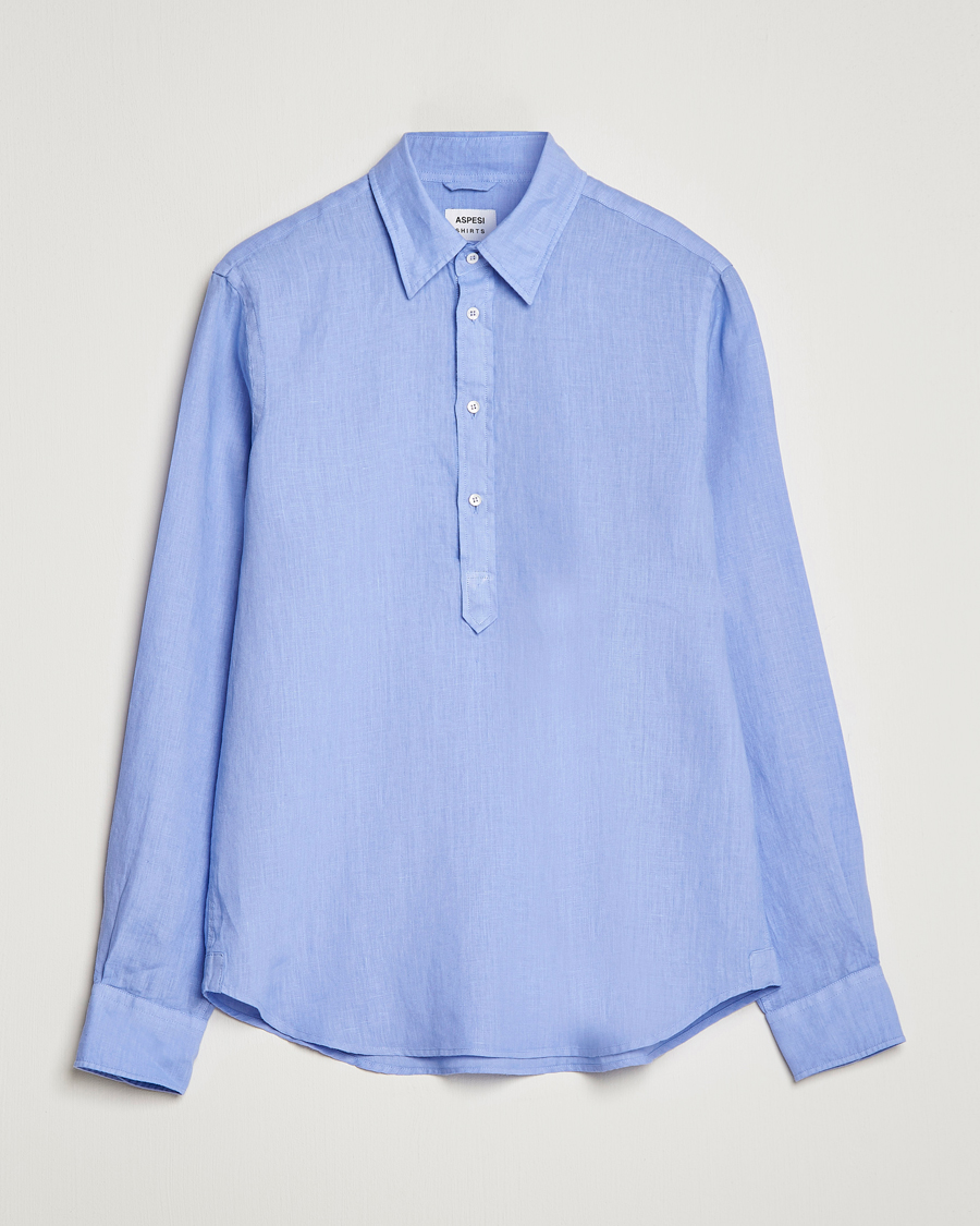 Men | Shirts | Aspesi | Linen Popover Shirt Light Blue