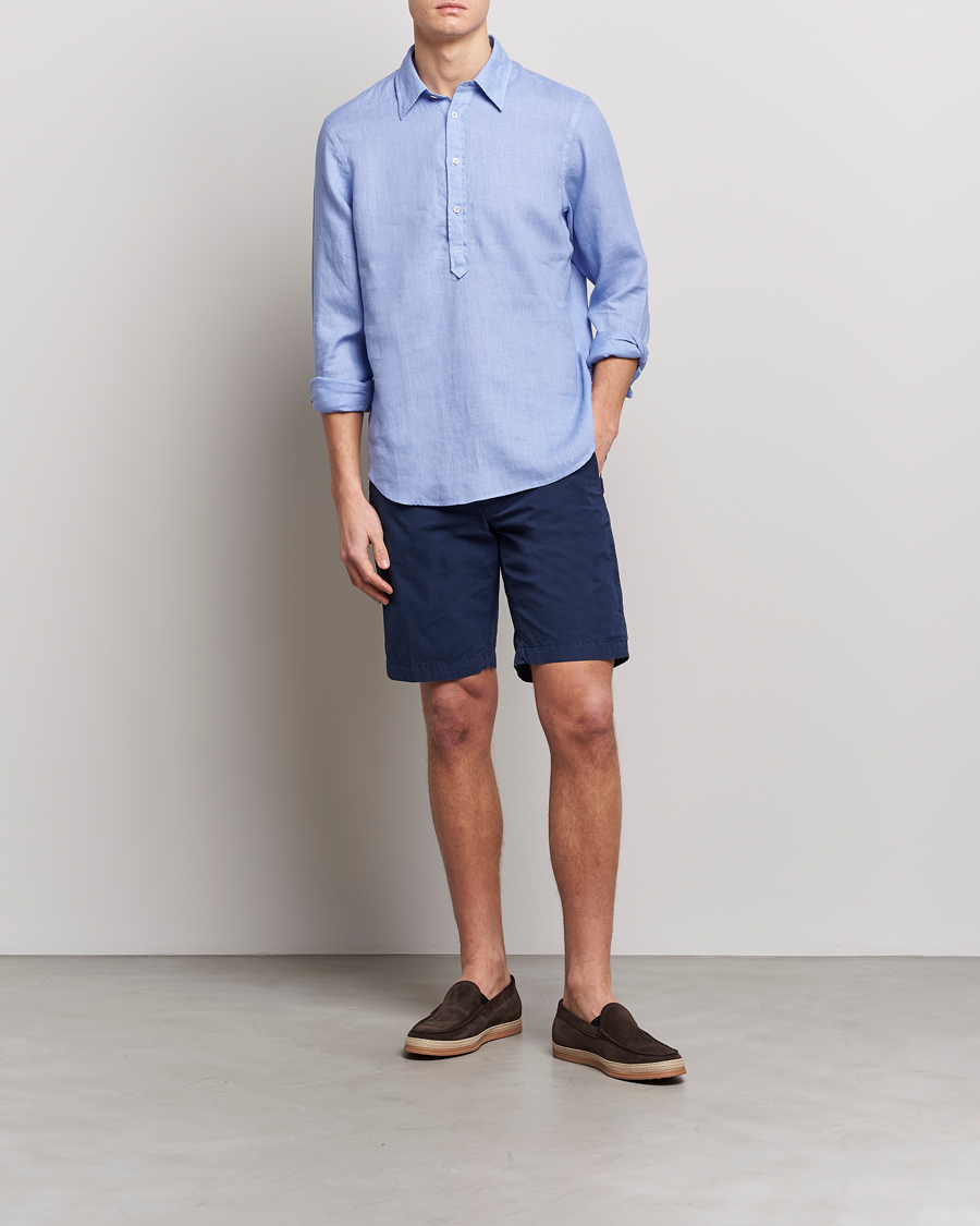 Men | Shirts | Aspesi | Linen Popover Shirt Light Blue