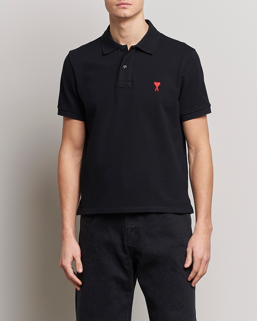 Men | Short Sleeve Polo Shirts | AMI | Heart Logo Piquet Polo Black