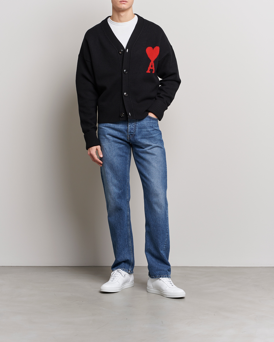 Men | Sweaters & Knitwear | AMI | Big Heart Wool Cardigan Black