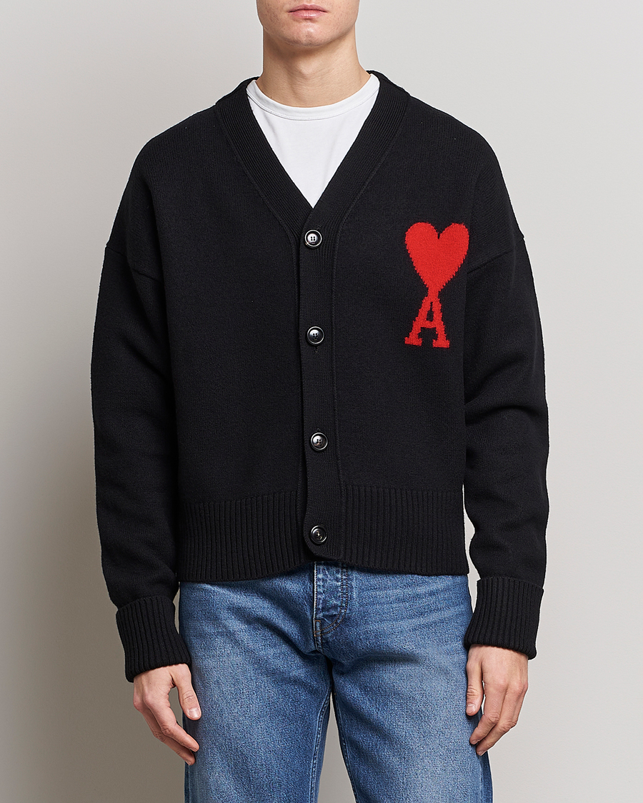 Men | Sweaters & Knitwear | AMI | Big Heart Wool Cardigan Black