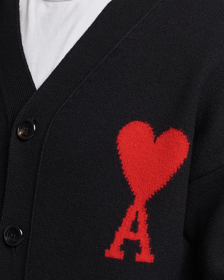 Men | Sweaters & Knitwear | AMI | Big Heart Wool Cardigan Black