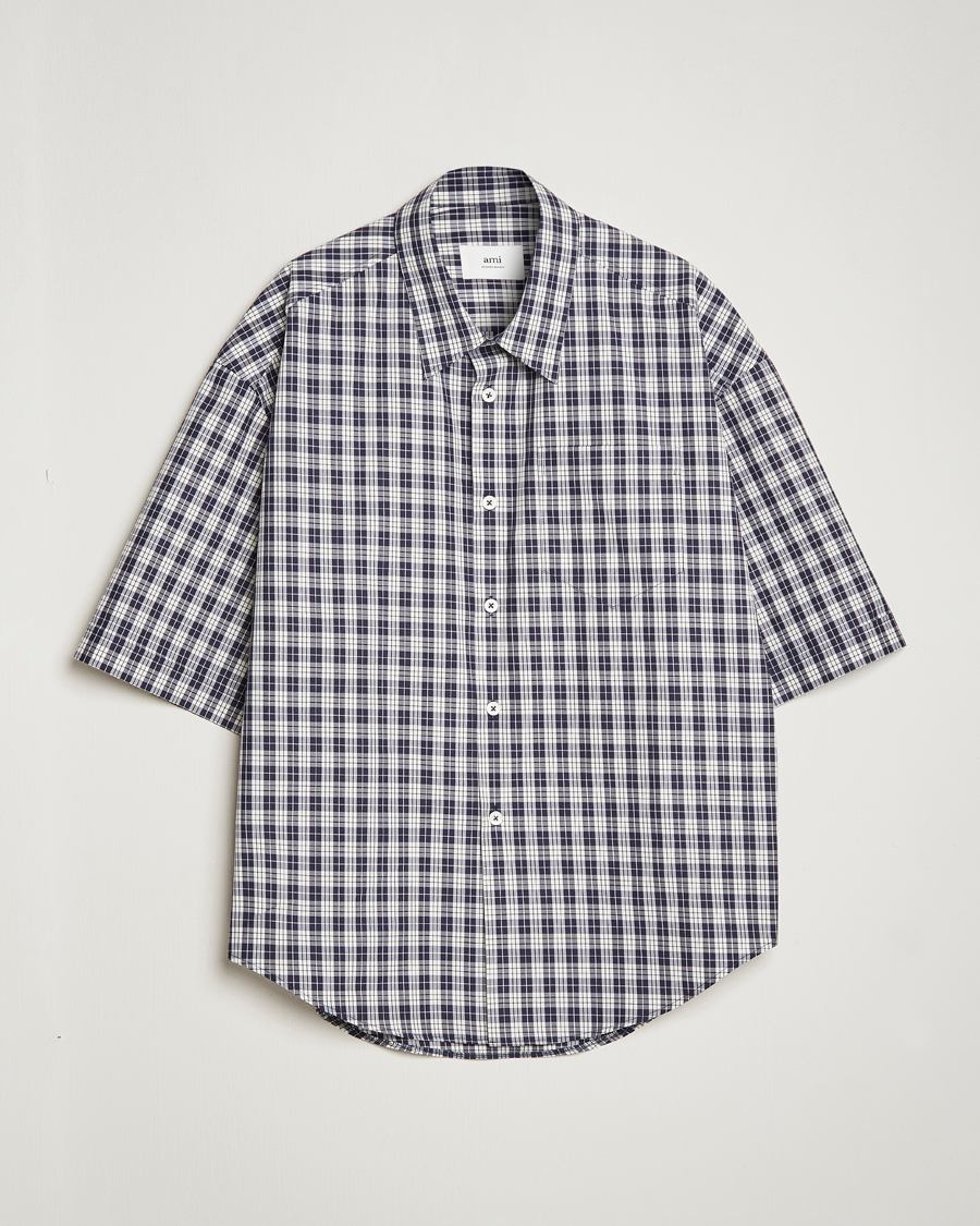 Men | Shirts | AMI | Boxy Fit Short Sleeve Shirt Navy Check