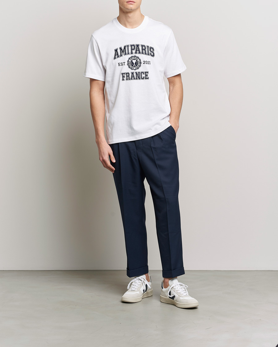 Men | Trousers | AMI | Wool Carrot Fit Trousers Navy