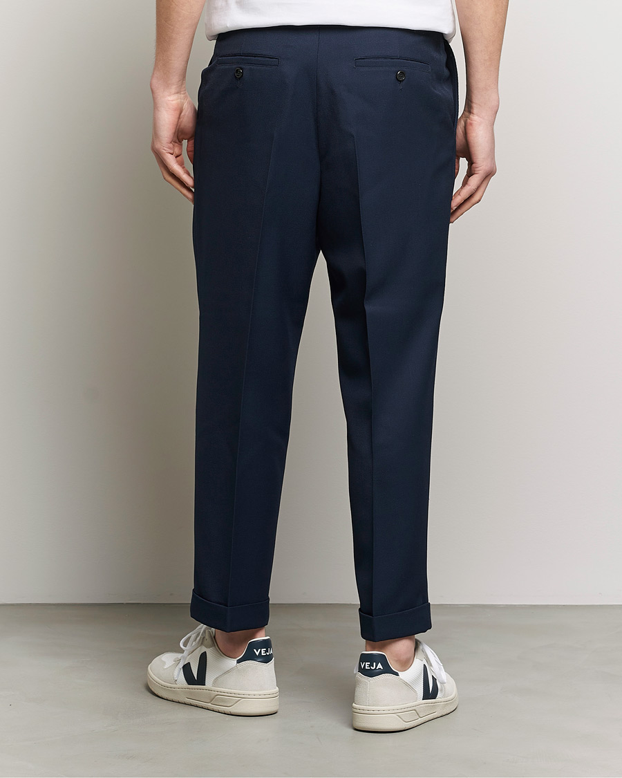 Men | Trousers | AMI | Wool Carrot Fit Trousers Navy