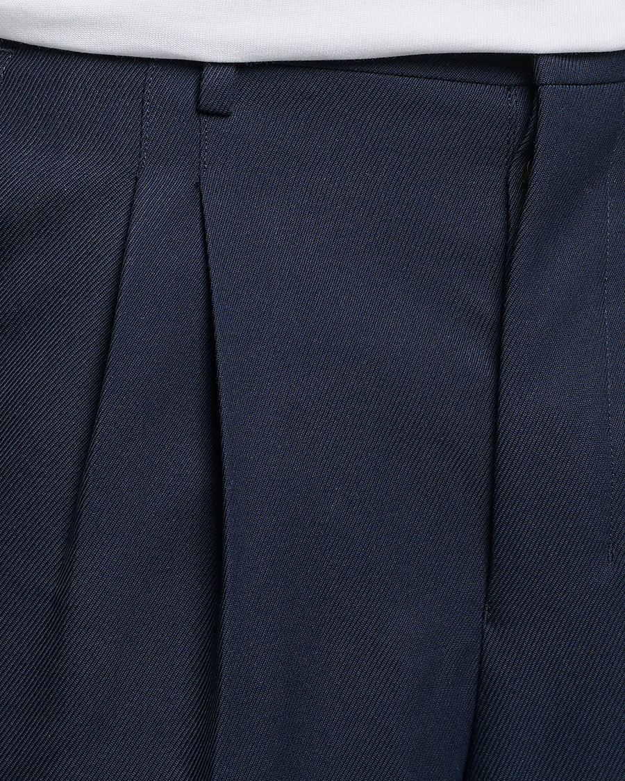 Men | Trousers | AMI | Wool Carrot Fit Trousers Navy