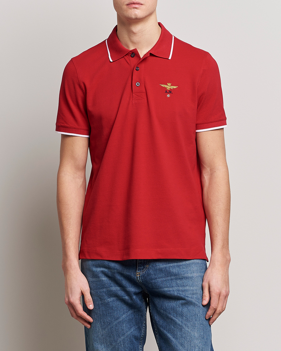 Men |  | Aeronautica Militare | Garment Dyed Cotton Polo Red