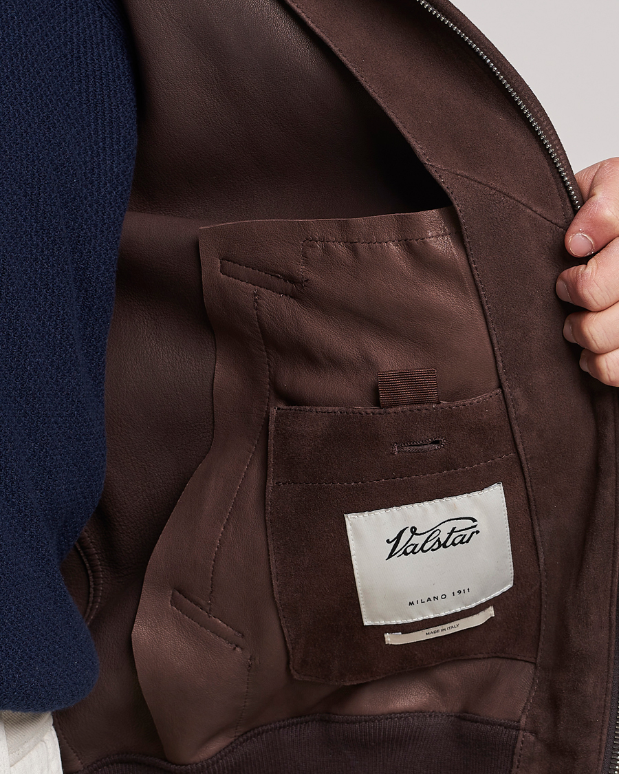 Men | Coats & Jackets | Valstar | Suede Bomber Jacket Dark Brown