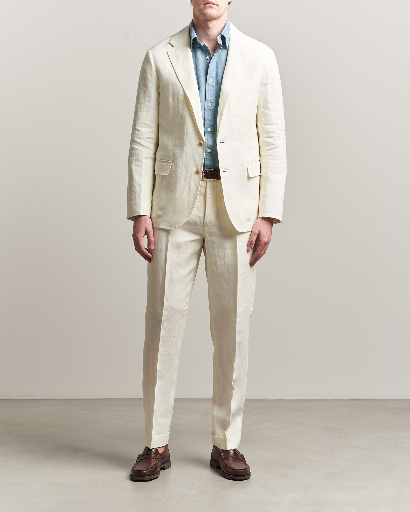 Men | Trousers | Polo Ralph Lauren | Linen Pleated Trousers Cream