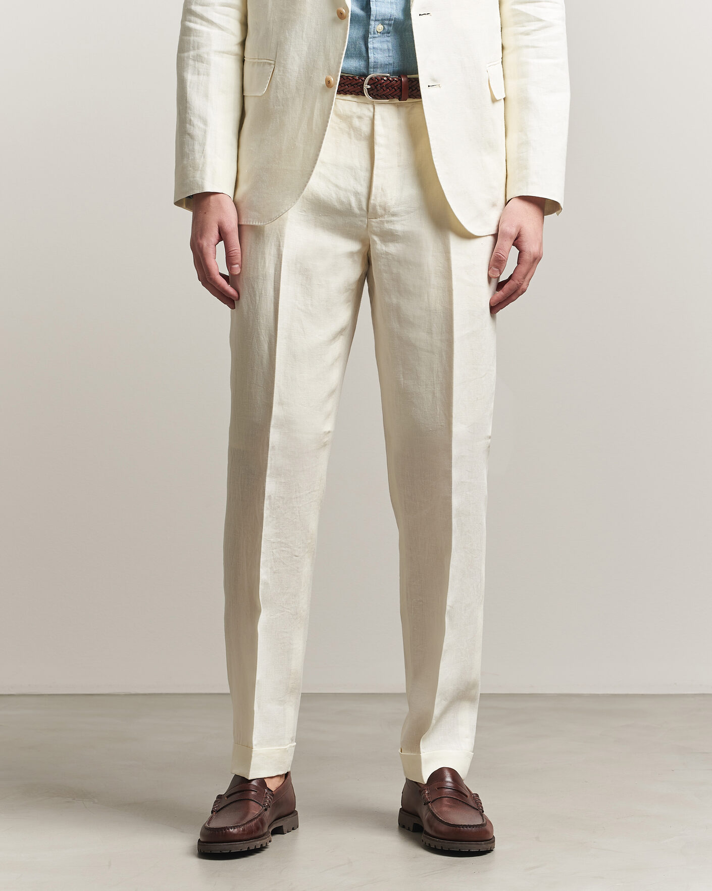 Men | Trousers | Polo Ralph Lauren | Linen Pleated Trousers Cream