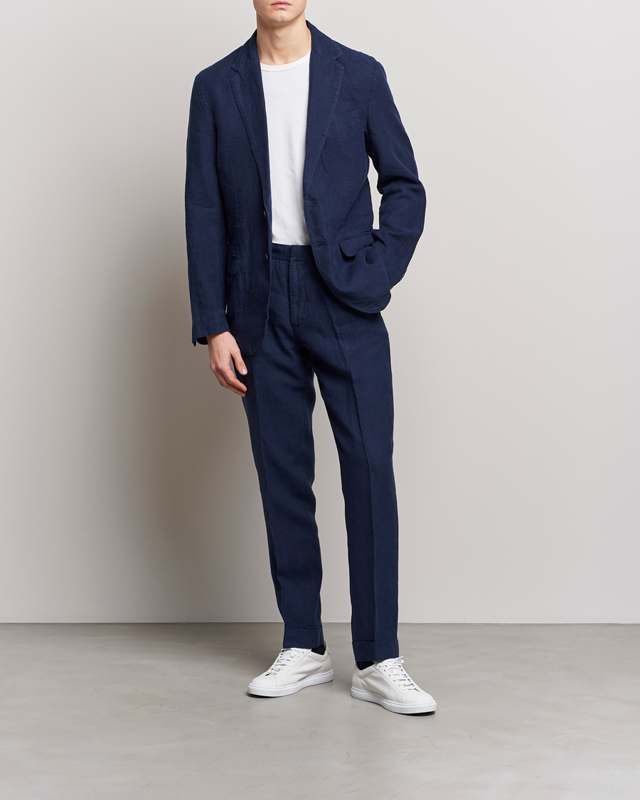 Men | Trousers | Polo Ralph Lauren | Linen Pleated Trousers Navy