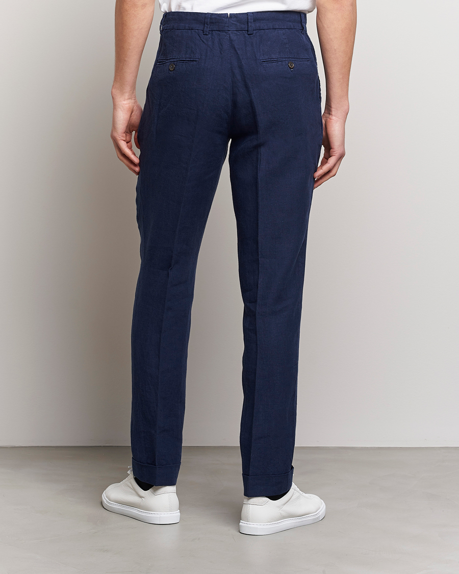 Men | Trousers | Polo Ralph Lauren | Linen Pleated Trousers Navy
