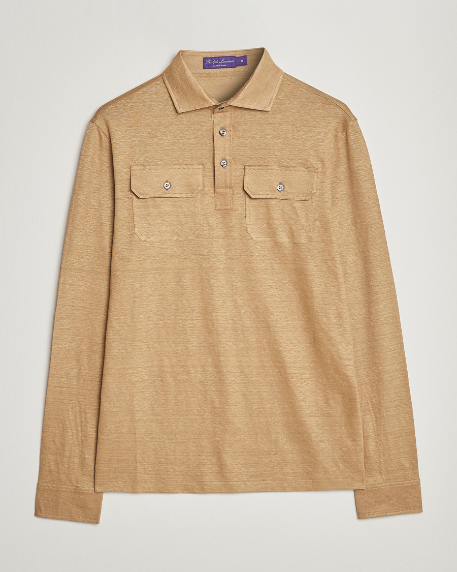 Men | Sweaters & Knitwear | Ralph Lauren Purple Label | Linen Jersey Popover Icon Khaki