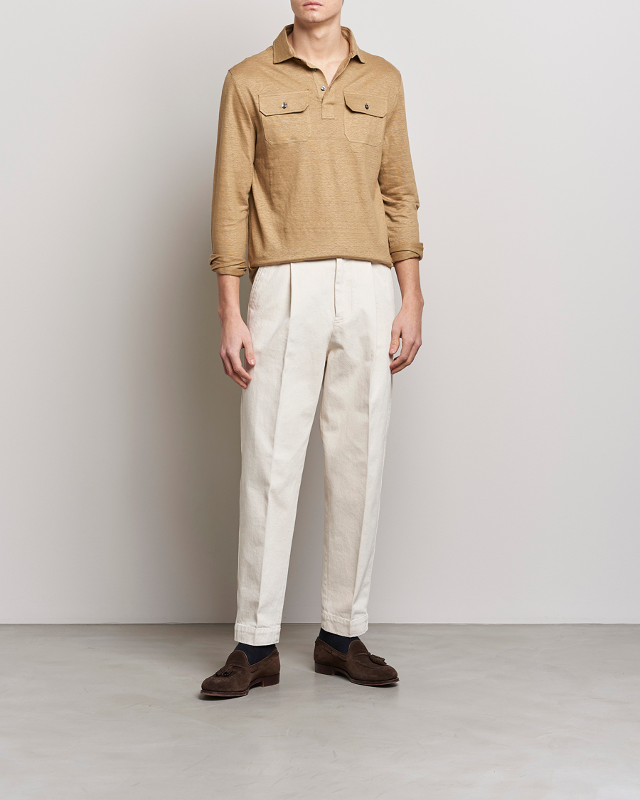 Men | Sweaters & Knitwear | Ralph Lauren Purple Label | Linen Jersey Popover Icon Khaki