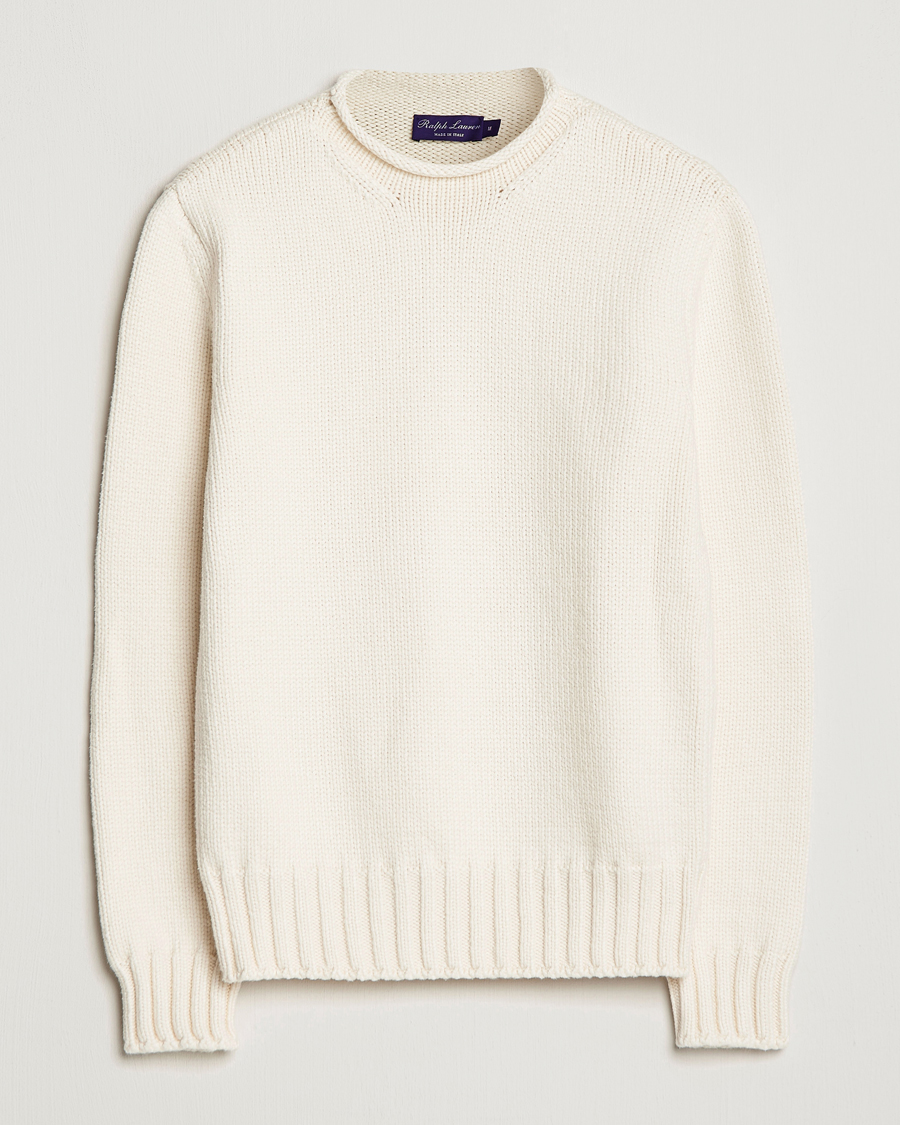 Ralph Lauren Purple Label Caged Cotton Rib Sweater Natural at