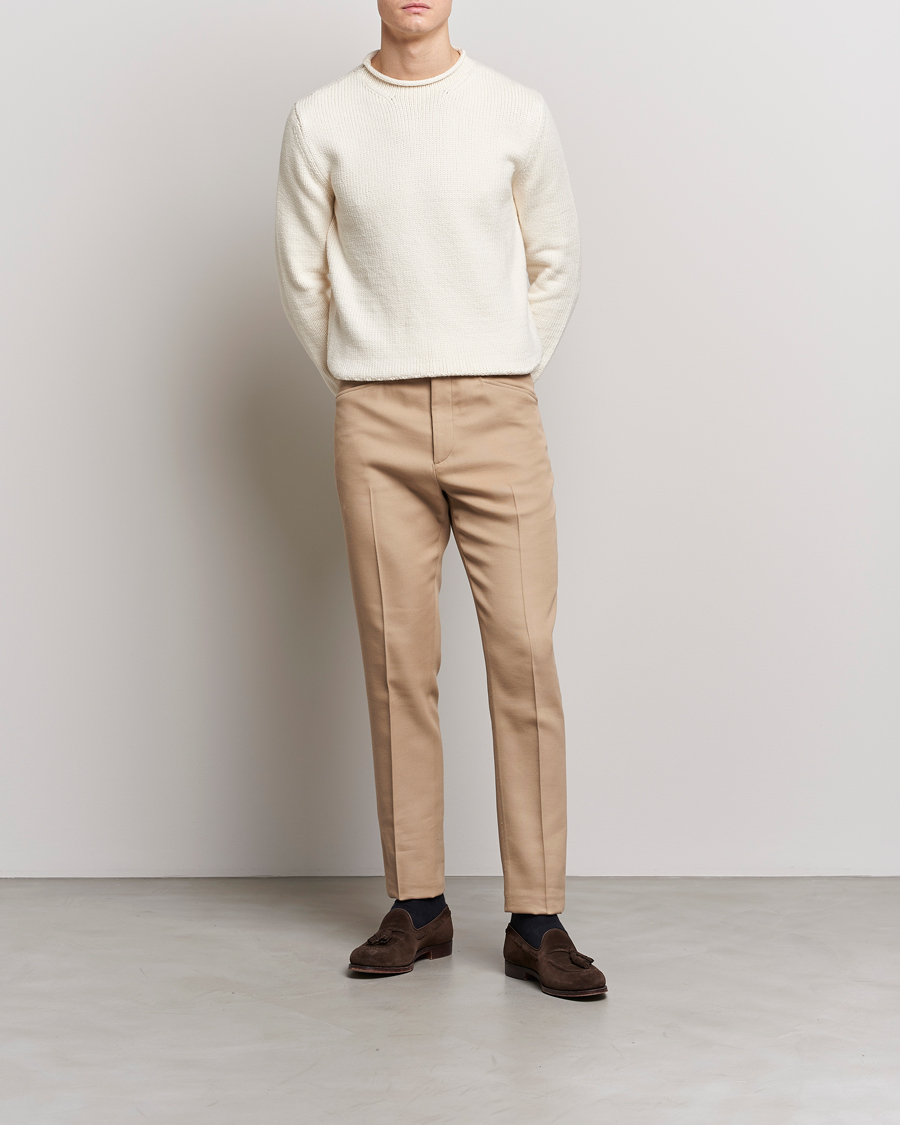 Men | Sweaters & Knitwear | Ralph Lauren Purple Label | Caged Cotton Rib Sweater Natural