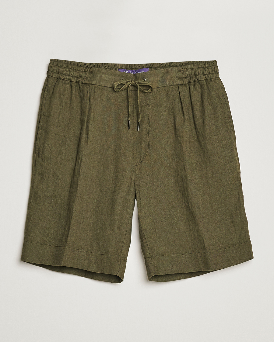 Men | Shorts | Ralph Lauren Purple Label | Rumpled Linen Shorts Olive