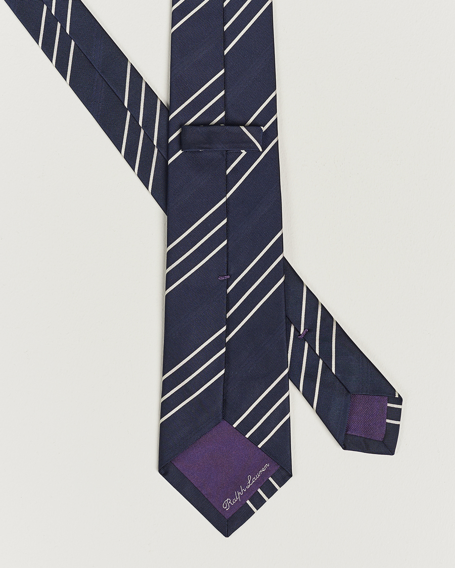 Men |  | Ralph Lauren Purple Label | Triple Stripe Silk Tie Navy