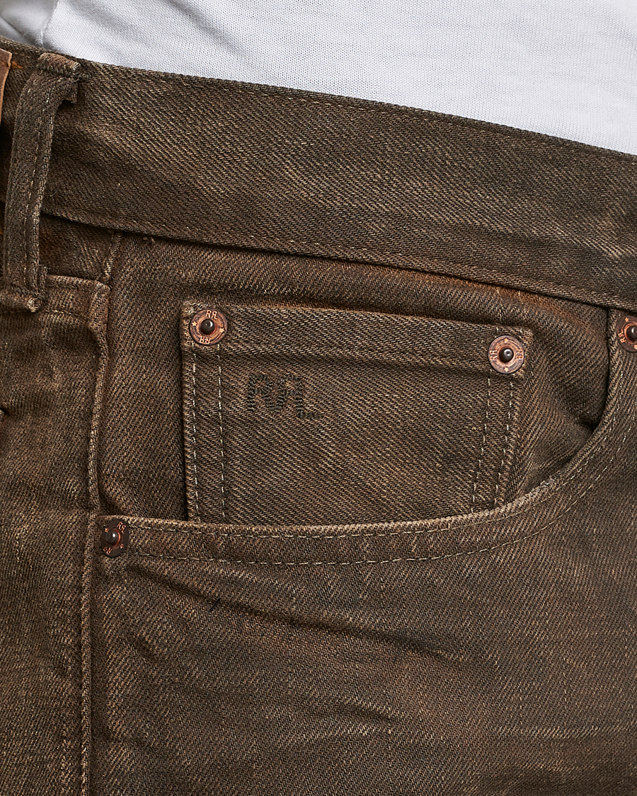RRL Slim Fit 5-Pocket Denim Distressed Brown Wash at CareOfCarl.com