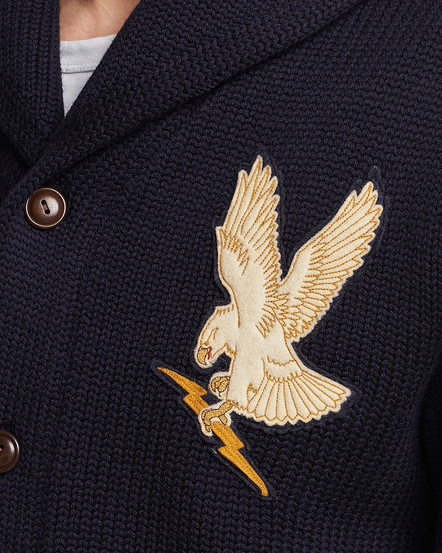 トップス RRL EAGLE PATCHED SHAWL COLLAR CARDIGAN RRL Eagle Patch Shawl Cardigan Navy at CareOfCarl.com