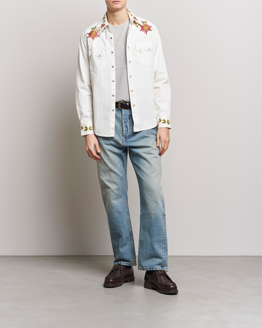 RRL Sawtooth Western Embroidered Shirt White Wash at CareOfCarl.com