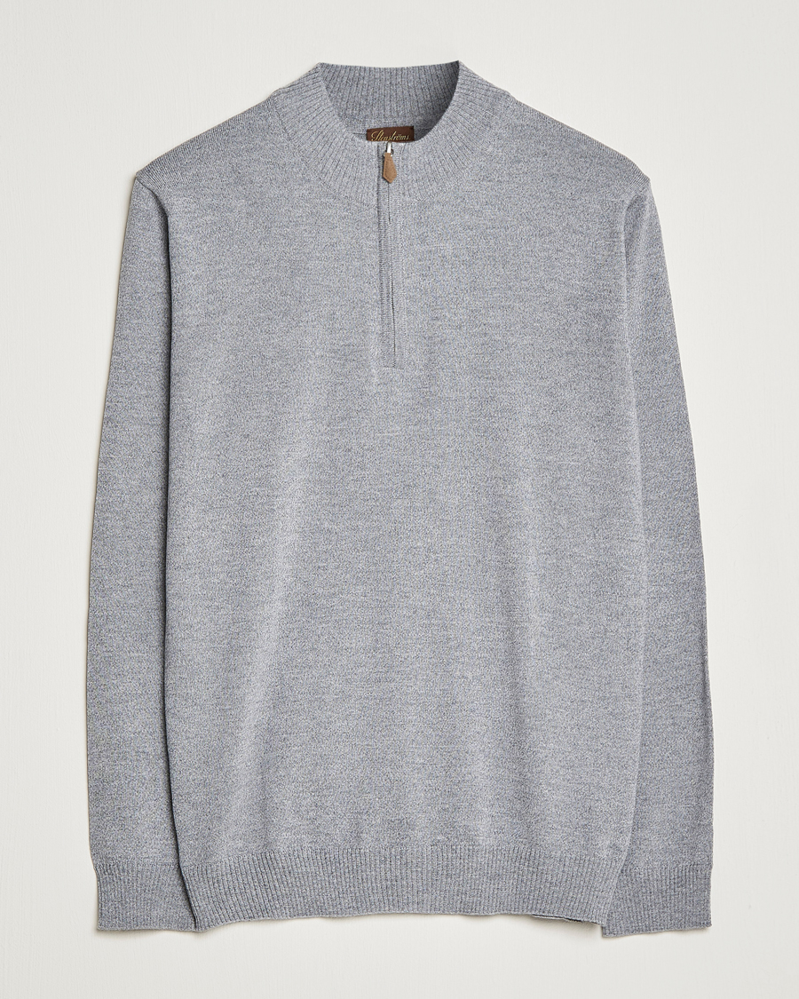 Men | Sweaters & Knitwear | Stenströms | Merino Wool Half Zip Grey Mouliné
