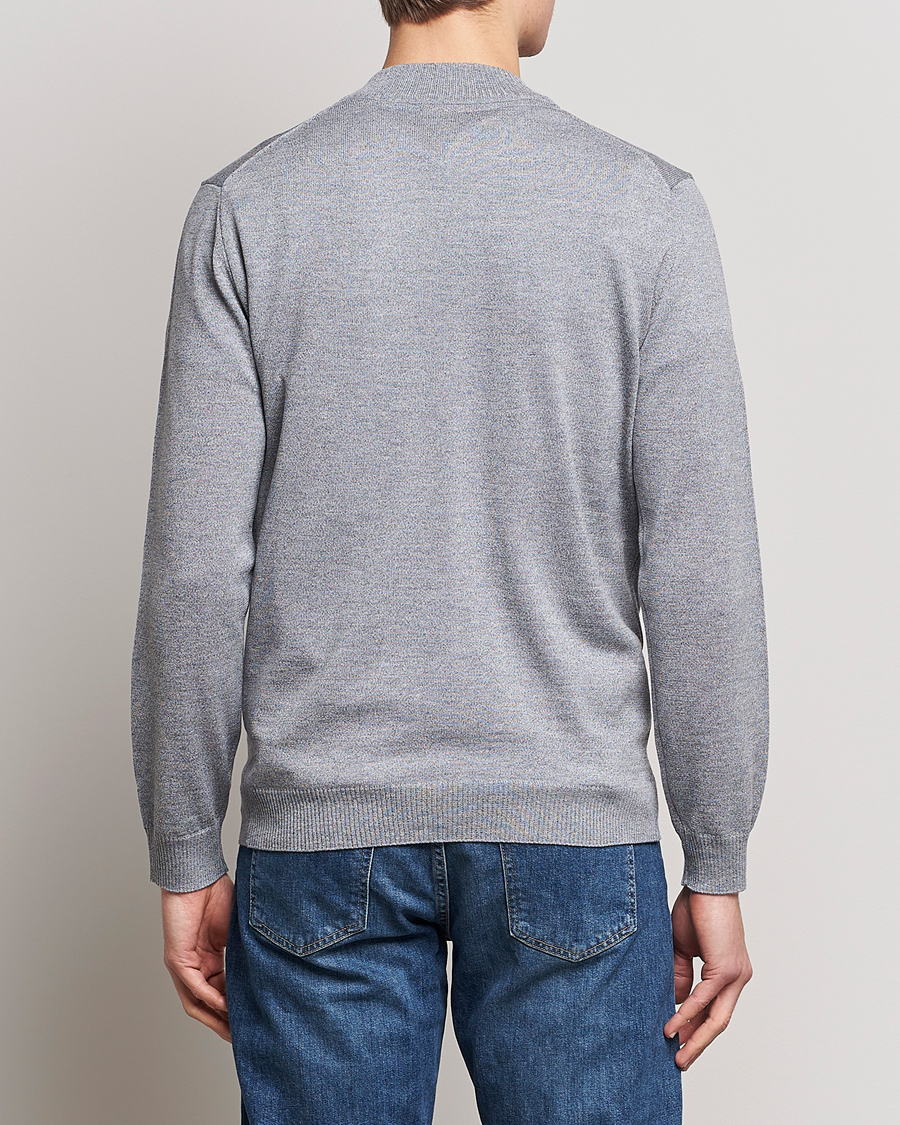 Men | Sweaters & Knitwear | Stenströms | Merino Wool Half Zip Grey Mouliné