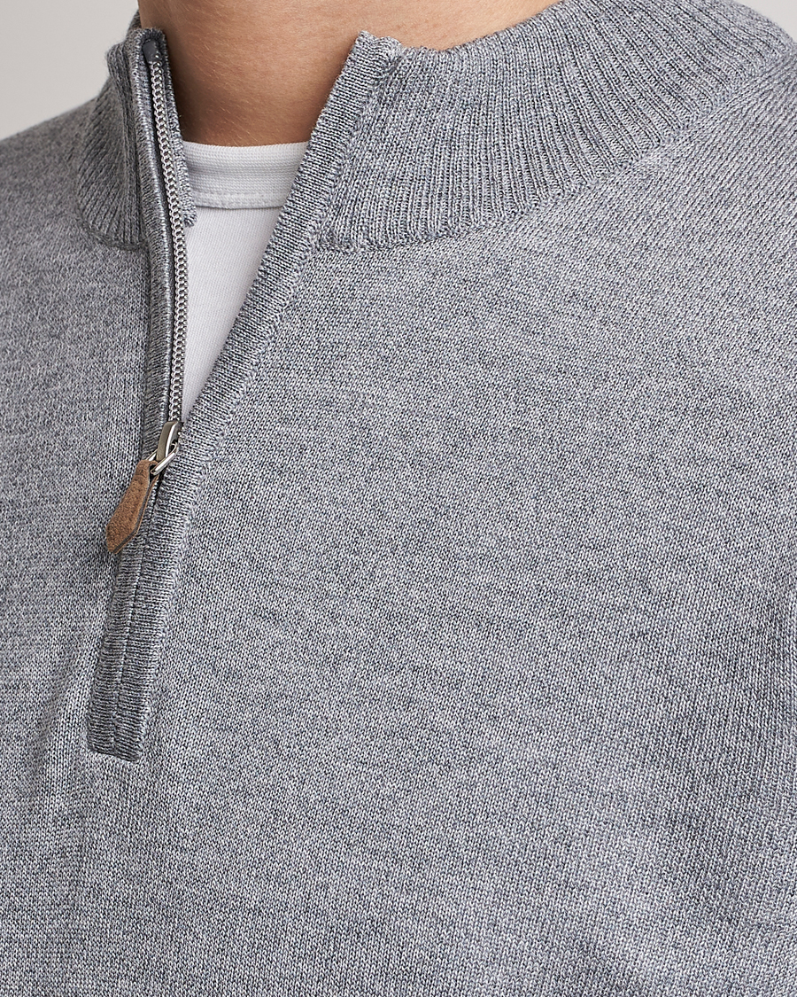 Men | Sweaters & Knitwear | Stenströms | Merino Wool Half Zip Grey Mouliné