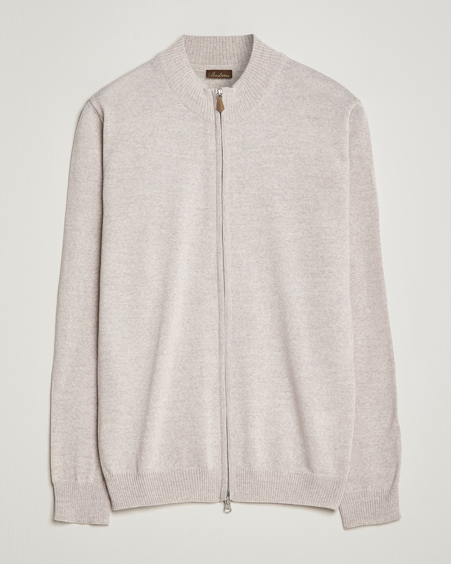 Men | Sweaters & Knitwear | Stenströms | Merino Full Zip Beige