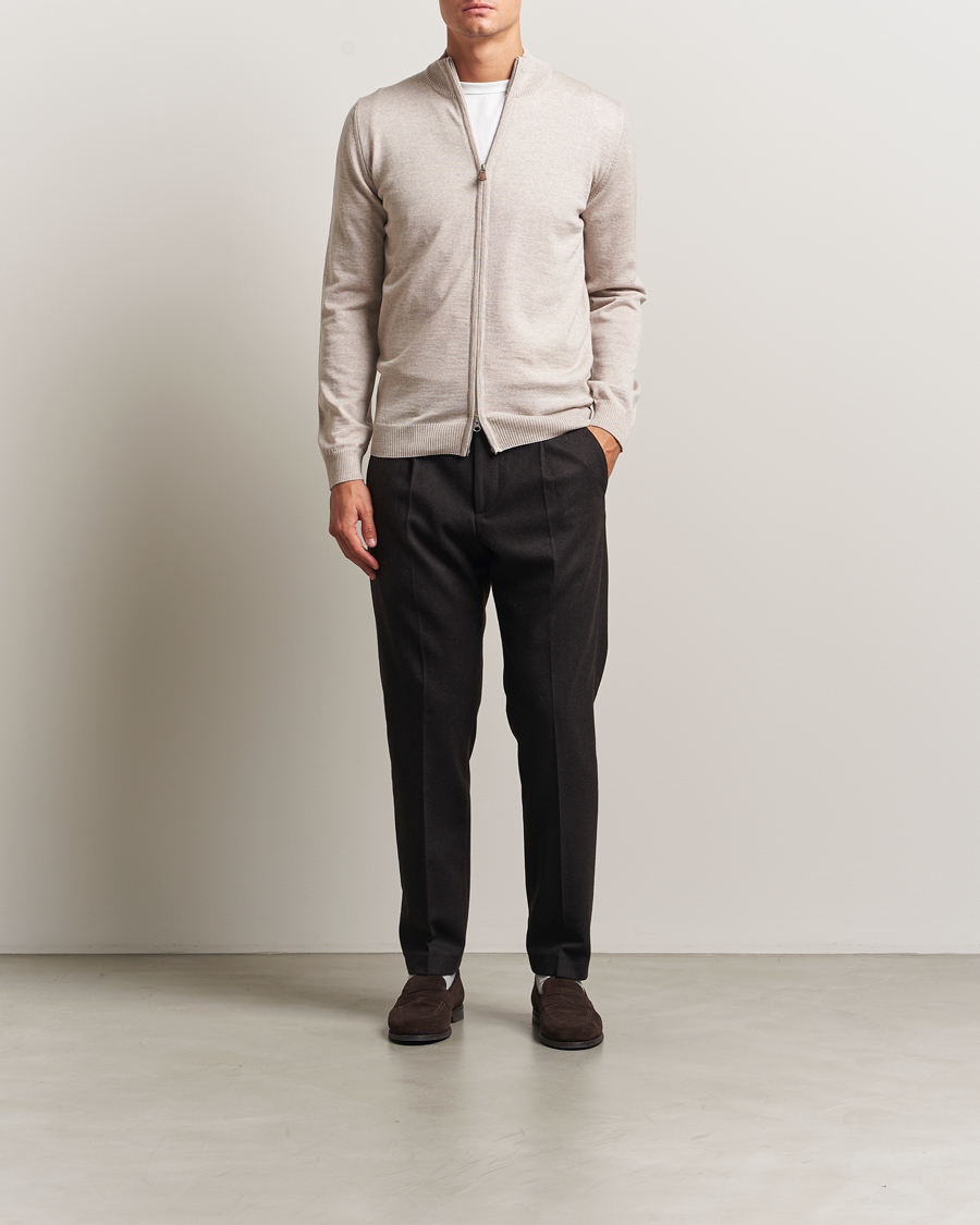 Men | Sweaters & Knitwear | Stenströms | Merino Full Zip Beige