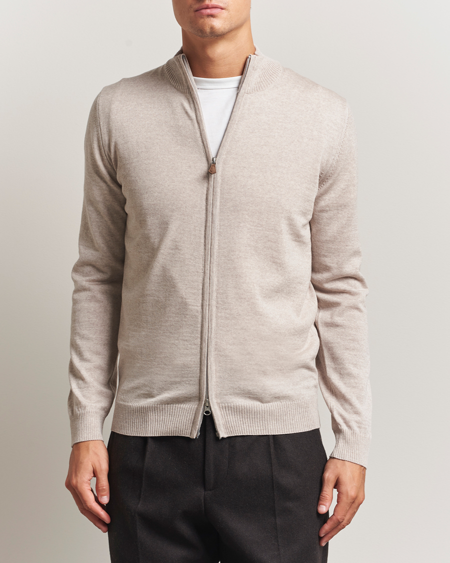 Men | Sweaters & Knitwear | Stenströms | Merino Full Zip Beige