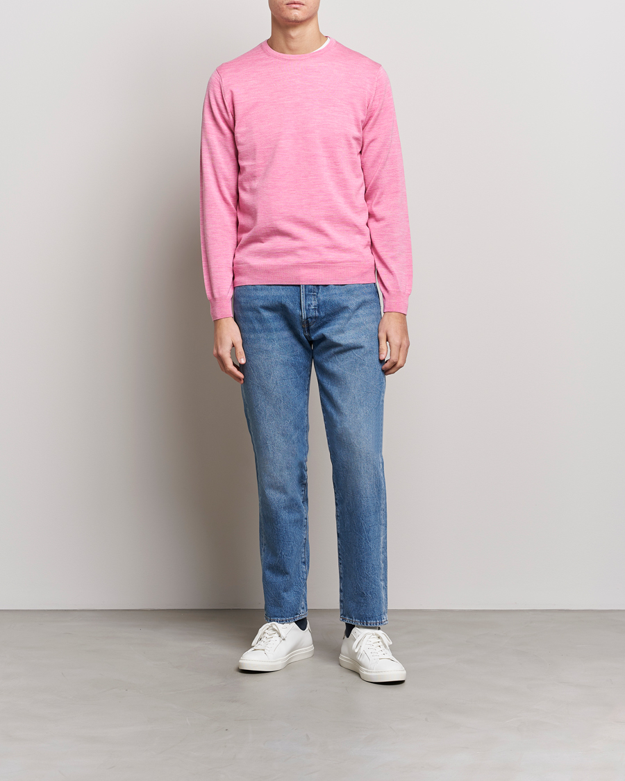 Men | Sweaters & Knitwear | Stenströms | Merino Crew Neck Pink